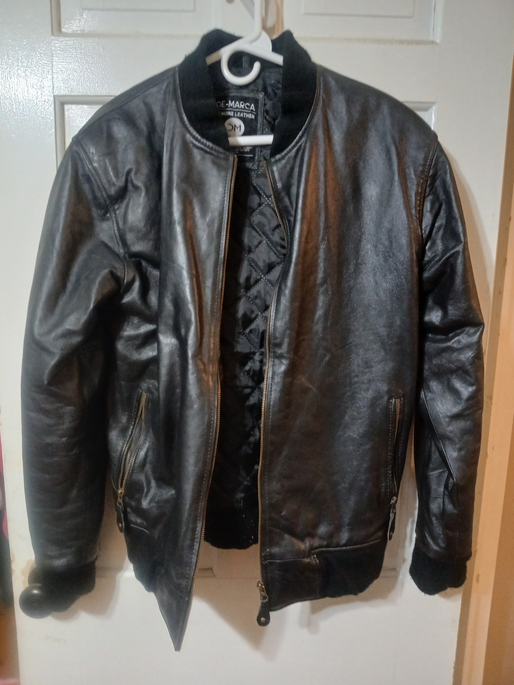 Men's Black Leather Bomber Jacket
